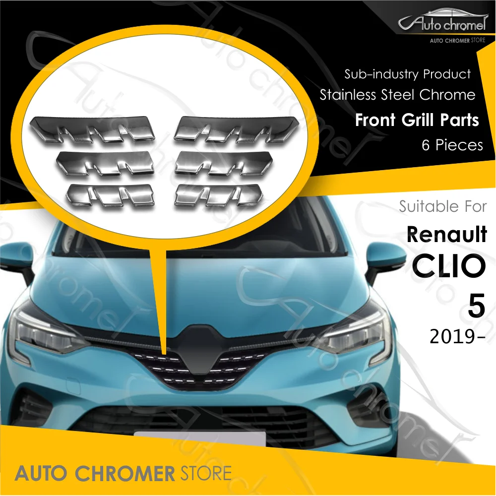 

For Clio 5 Front Bumper Grill Chromes 6 Pcs High Quality, Exterior Parts, Car Accessories, External Styling,Automobile Pieces