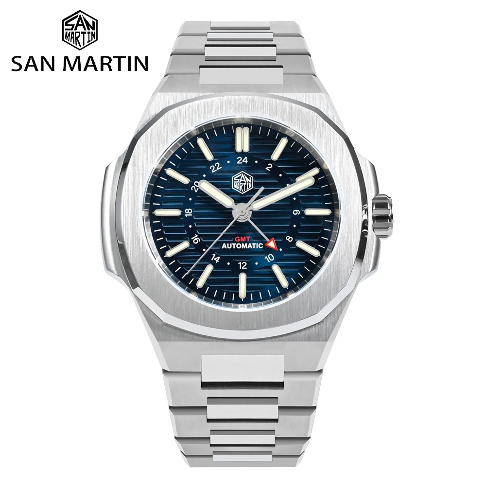 San Martin 43mm Luxury Men's Sports Watch Brand GMT Automatic Mechanical Watches 10Bar Waterproof Sapphire Luminous SN0075G-C