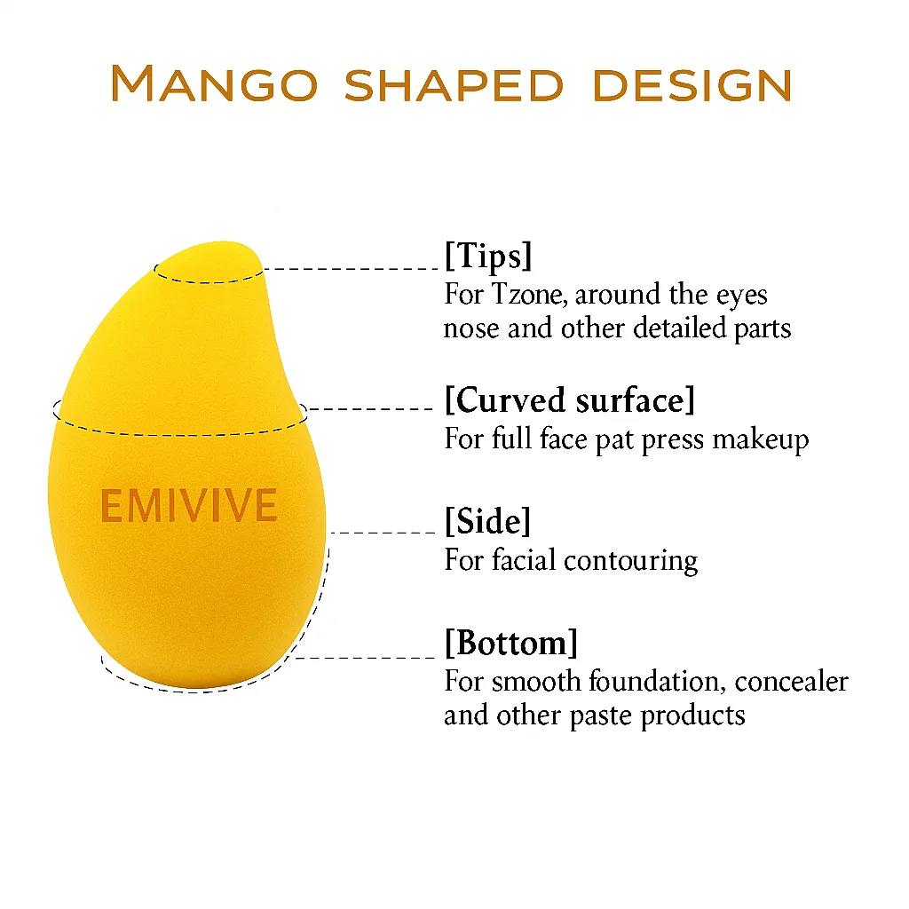7/12/24 szt. Gąbeczek do makijażu w kształcie mango do perfekcyjnego nakładania podkładu, korektora, pudru, kremu, gąbka do blendowania makijażu, akcesoria do makijażu