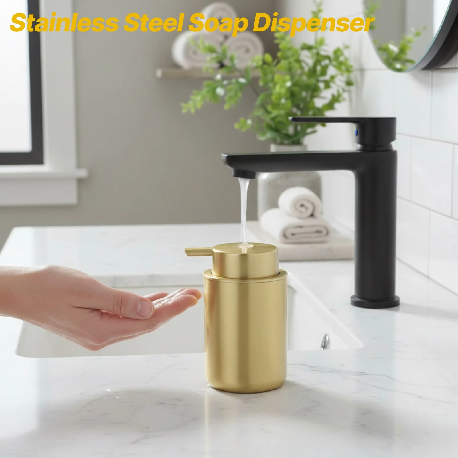 304 Stainless Steel Soap Dispenser Liquid Dish Soap Pump for Kitchen Countertop Rustproof Dishwashing Liquid Container
