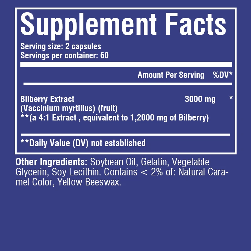 Bilberry Extract 3000mg - Provides Antioxidant Properties for Healthy Vision - 120 Capsules