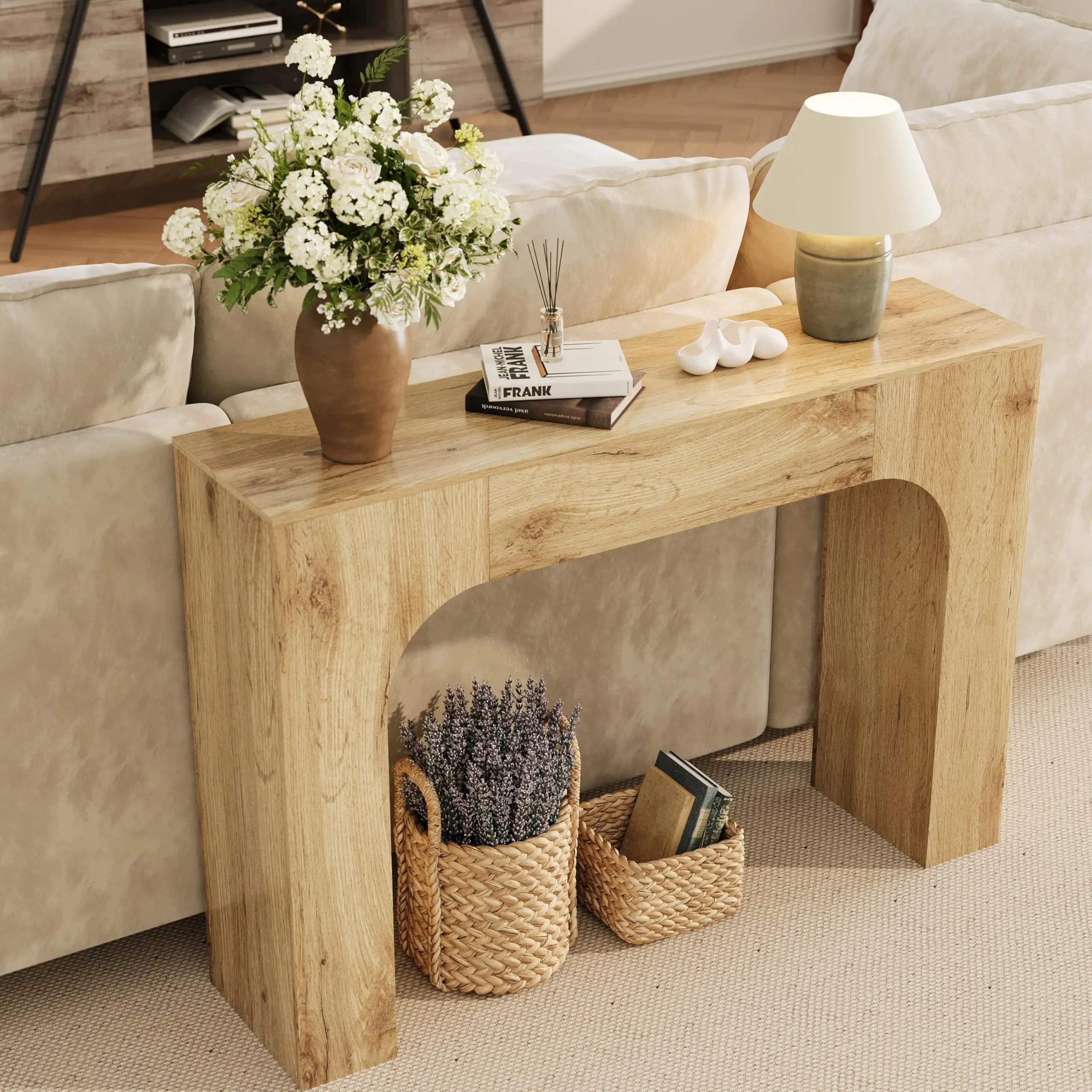 120cm Sofatisch hinter der Couch Aus Holz, Schmaler Konsolentisch Landhausstil, Flurtisch Eingangstisch Bauernhoftisch 120x30x84cm für Wohnzimmer und Flur