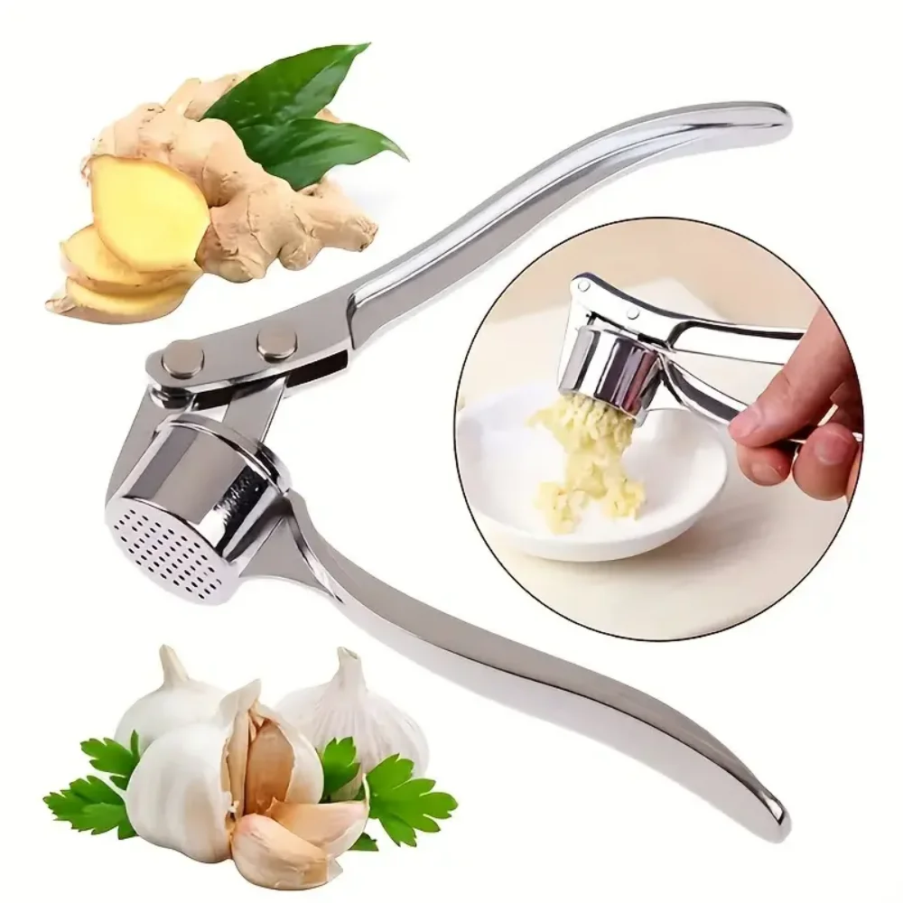 1 Piece of Stainless Steel Garlic Shredder, Rust-Proof, Easy to Squeeze and Clean, Household Kitchen Onion Cutter, Anti-Slip Han