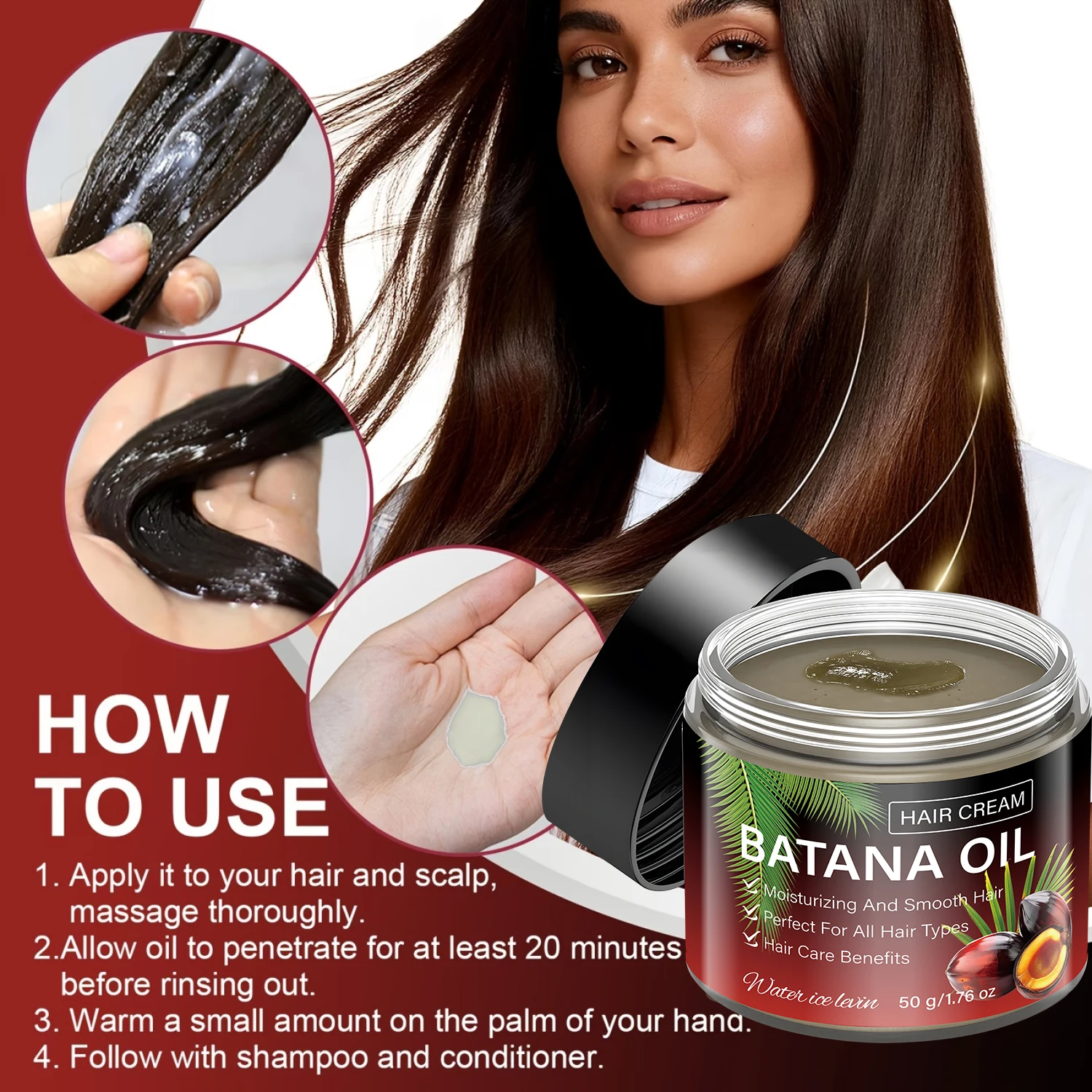 Natural Batana Oil Hair Cream Nourish Dry Hair Moisturizing Smooth Supple Hair Care For All Hair Types Gentle Care Product 50g