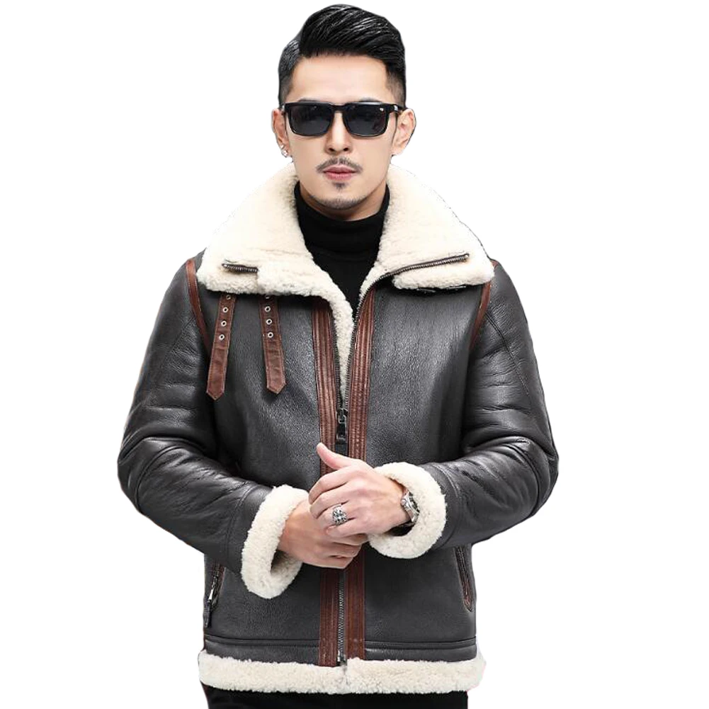 Denny & dora b3 bomber jacket homens shearling inverno shearling jaqueta casual masculino