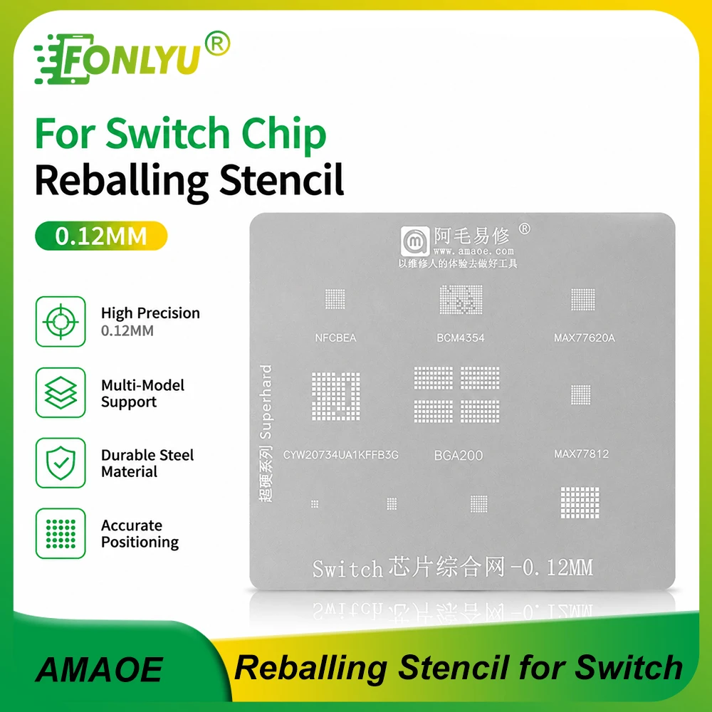 AMAOE Chip Reballing Stencil For Switch Game Console BGA200 NFCBEA 0.12mm Soldering Steel Mesh IC Repair Tool