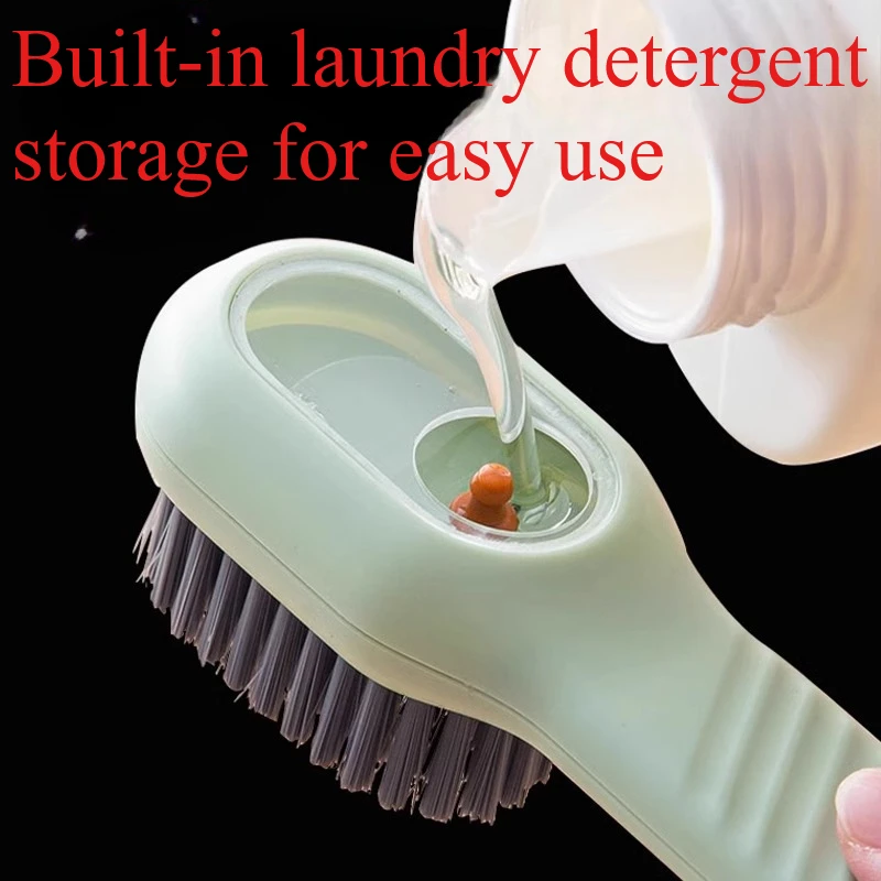 2Pcs Soft Bristle Liquid Dispensing Shoe Brush with Detergent Cleaner for Sneakers Clothes Home Laundry White Green