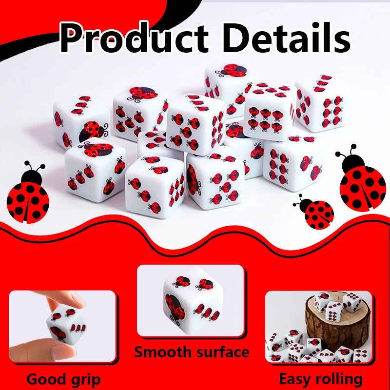 6/12/24Pcs Ladybug Themed D6 Dice Are Very Suitable for Desktop RPG and Family Game Nights, and Are Also Excellent Gifts for Tha