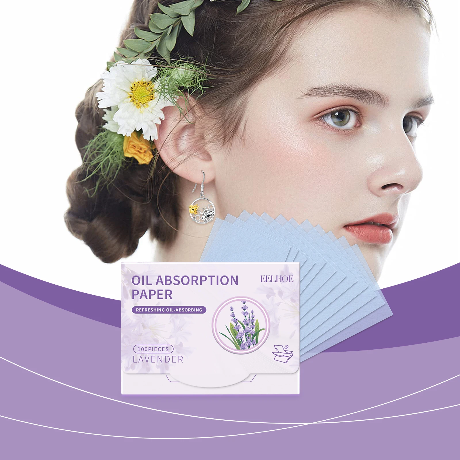 EELHOE 便利な油吸収フェイスペーパー ラベンダーの香りのフェイシャルペーパー さわやかなオイルコントロール除去 メイクアップリペア
