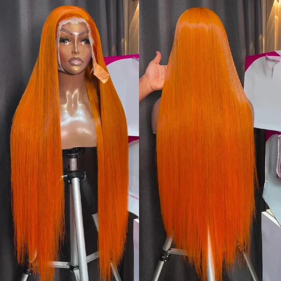 30 32 Inch Ginger Orange Bone Straight HD Transparent Lace Frontal Human Hair Wig Brazilian 13x6 Lace Front Wigs 200% For Women