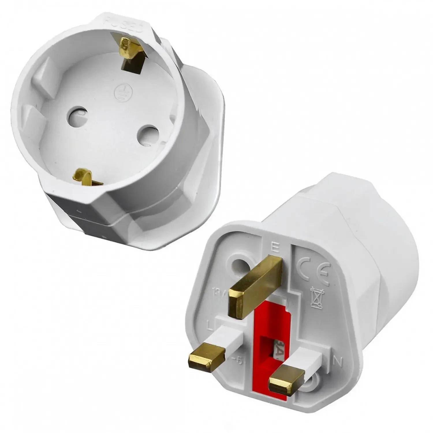 2-poliger Euro-Stecker konverter/Adapter/Konverter zum britischen Stecker 3-polig mit Sicherung