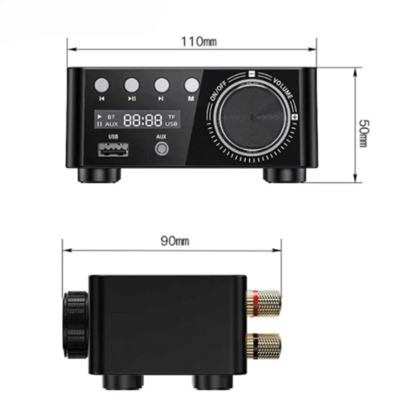 Mini Audio HiFi Bluetooth 5.0 Power Class D Amplifier Tpa3116 Digital Amp 50W*2 Home Audio Car Marine USB/AUX IN