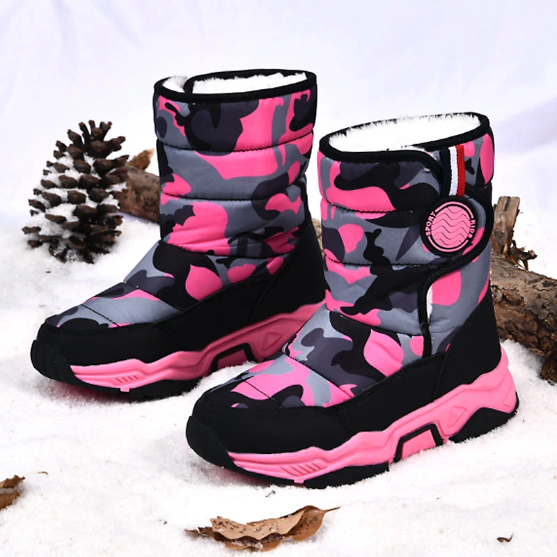 New Arrival Winter Children Shoes Plush Waterproof Fabric Non-Slip Girl Rubber Sole Snow Boots Fashion Warm Outdoor Boots