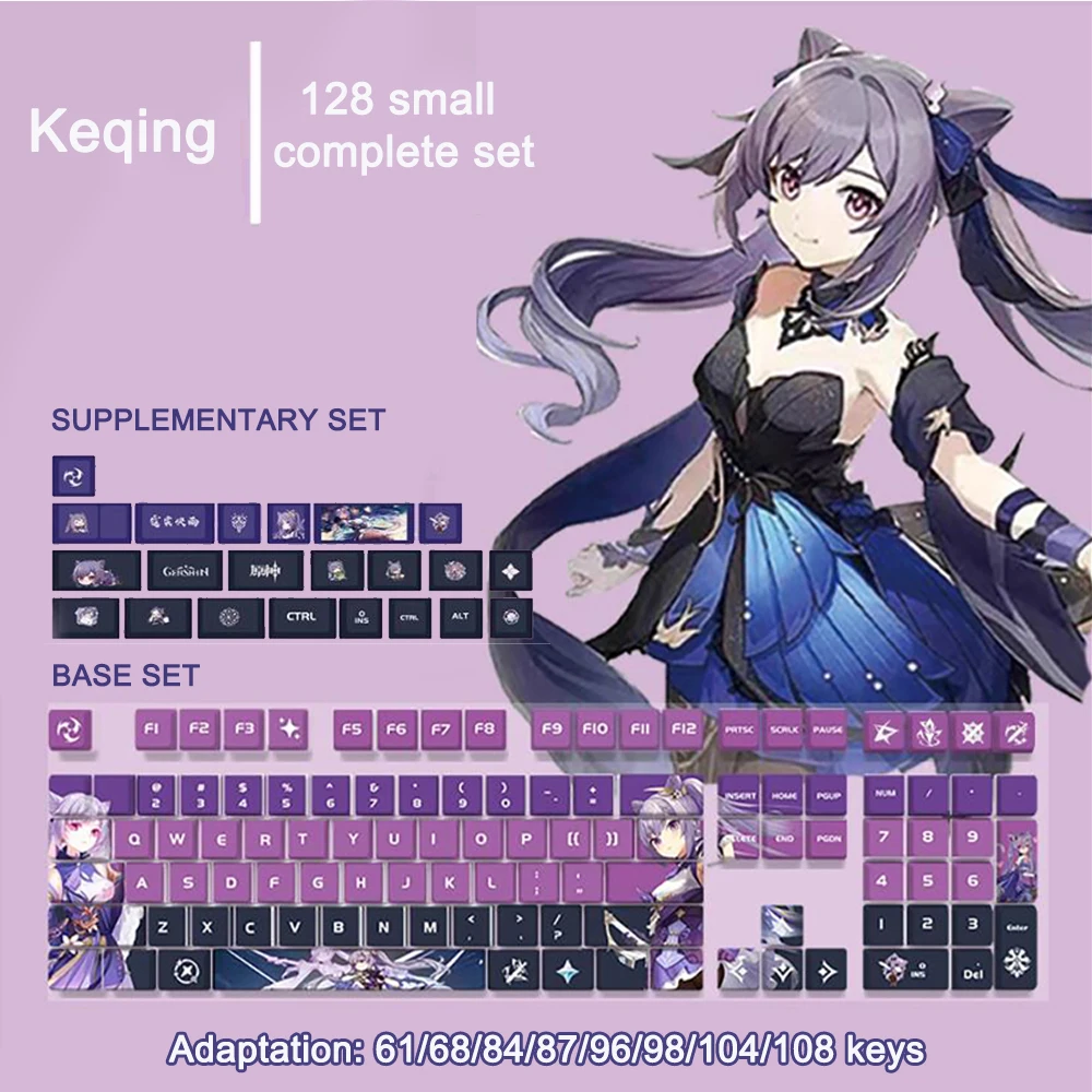 128 Keys Genshin Impact Keycaps Hutao Keycap Cherry Profile PBT DYE-Sublimation Mechanical Keyboards Anime Keycaps MX Switches