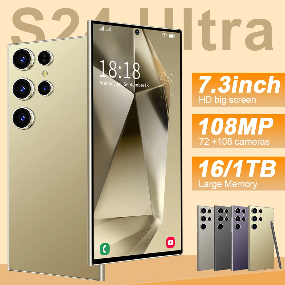 2024 HOT SALE Global Version S24 Ultra 7.3 Inch Cellphones 16G+1T 108MP Camera 7800mAh android smartphone 5G Dual SIM Card