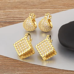 Nidin New Trendy Semi-circular/Square Shape Zircon Irregular Geometric Charm Earrings For Women Luxury Ear Jewelry Accessories