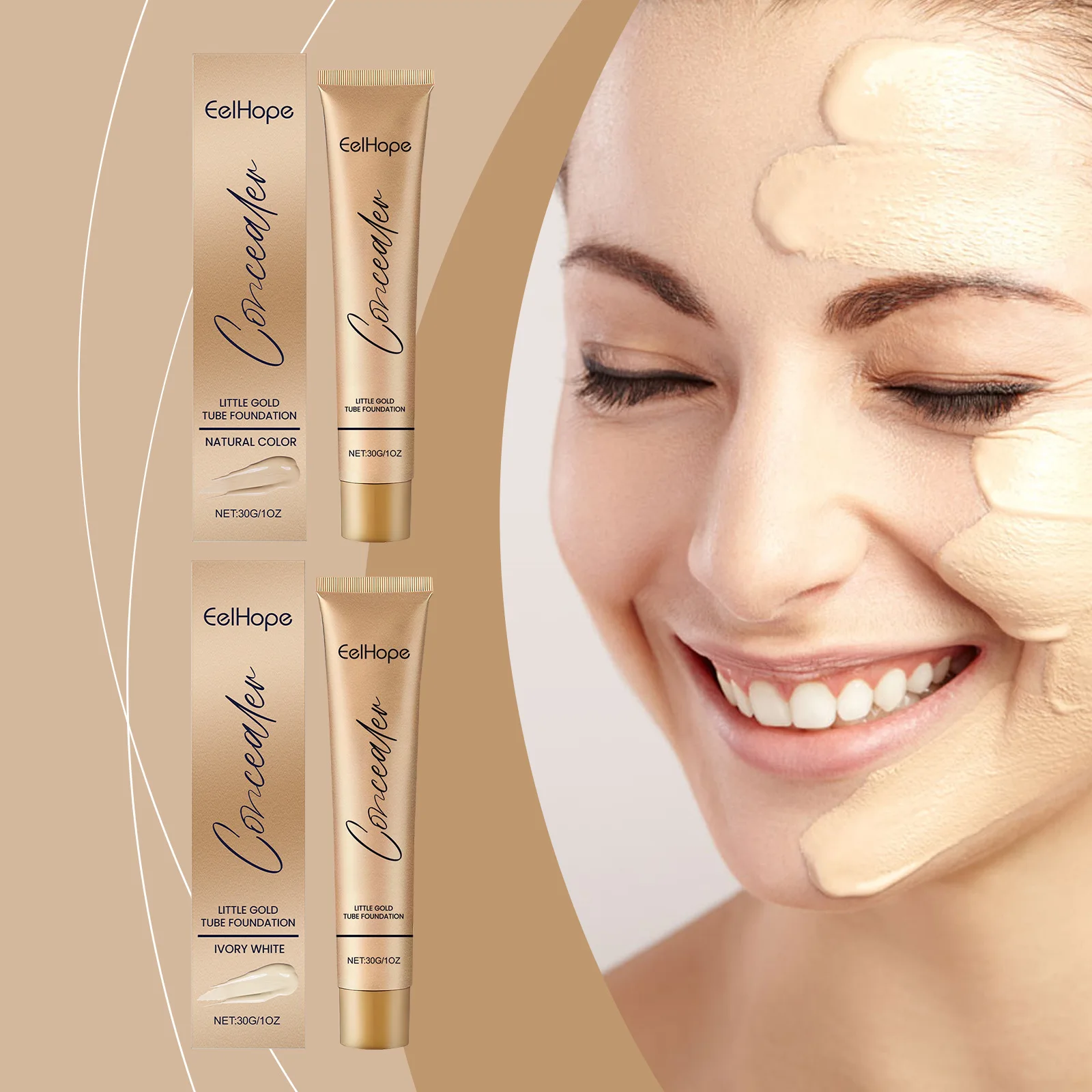Eelhope 30g Lasting Concealer Cream Small Gold Tube Foundation Waterproof Natural Acne Scars Eye Dark Circles Coverage Concealer