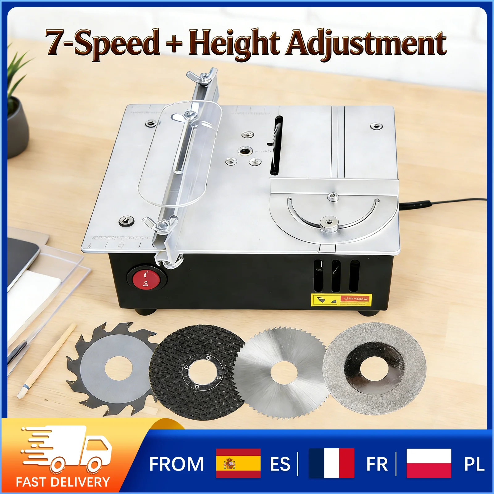 Mini-Tischkreissäge Kompakter Elektrischer Schneider mit Einstellbarer Geschwindigkeit und Höhe, Transparentem Schutz, Präzises Schneiden von Leiterplatten, Holz, Acryl, Aluminium