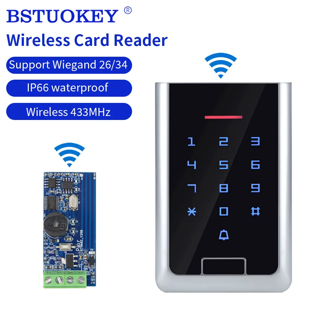 125KHz RFID Wireless Access Control Keypad Slave Card Reader with Receiver Module Door Access Control System Door Lock Opener