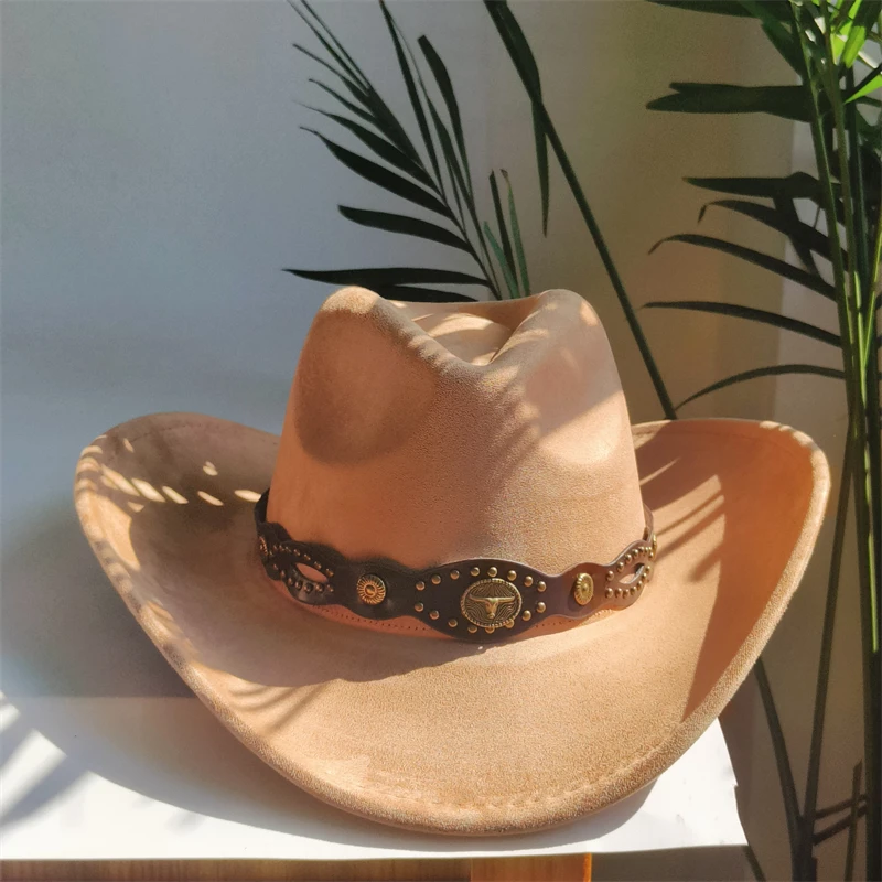 Breite Krempe Cowboyhüte für Damen, Retro Cowboyhut, Herren Jazzhut, Wildlederhut, Filzhut, Vintage Panama Sombrero Hombre – Detail 11