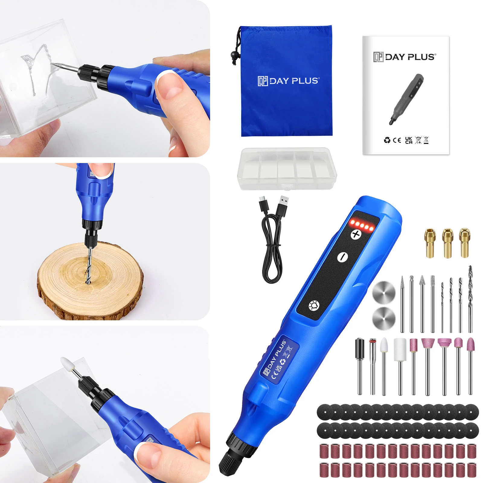 Kabelloses Rotationswerkzeug-Set, 1,5 Ah, 5 Geschwindigkeiten, 3000–18000 U/min, Mini-Schleifer mit LED-Licht – 80-teiliges Zubehör für Heimwerken, Gravieren, Polieren