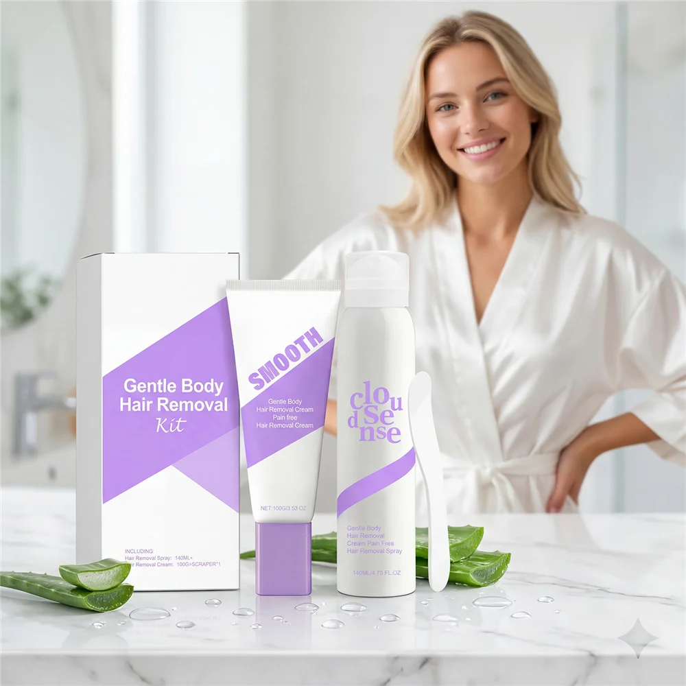 Body Hair Removal Cream Set Gentle Depilatory Cream for Legs Arms Underarms Skin Smoothing Moisturizing Daily Body Care Kit