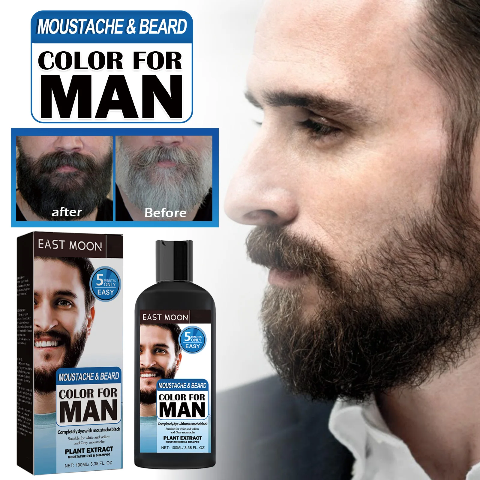 

Mens Beard Dye Cream Gray Hair Coverage Fast Coloring Natural Permanent Blackening Whisker Thickening Black Hair Care Shampoo