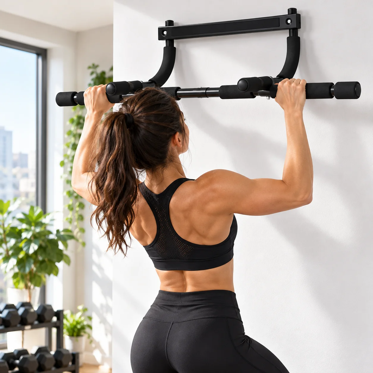 Wall Mounted Pull Up Bar, Multi-Grip Chin Up Bar, Heavy Duty Steel Wall Mount Fitness Bar for Home Gym Workout, Strength Training, Upper Body Exercise Equipment for Men and Women, Indoor Gym Bar