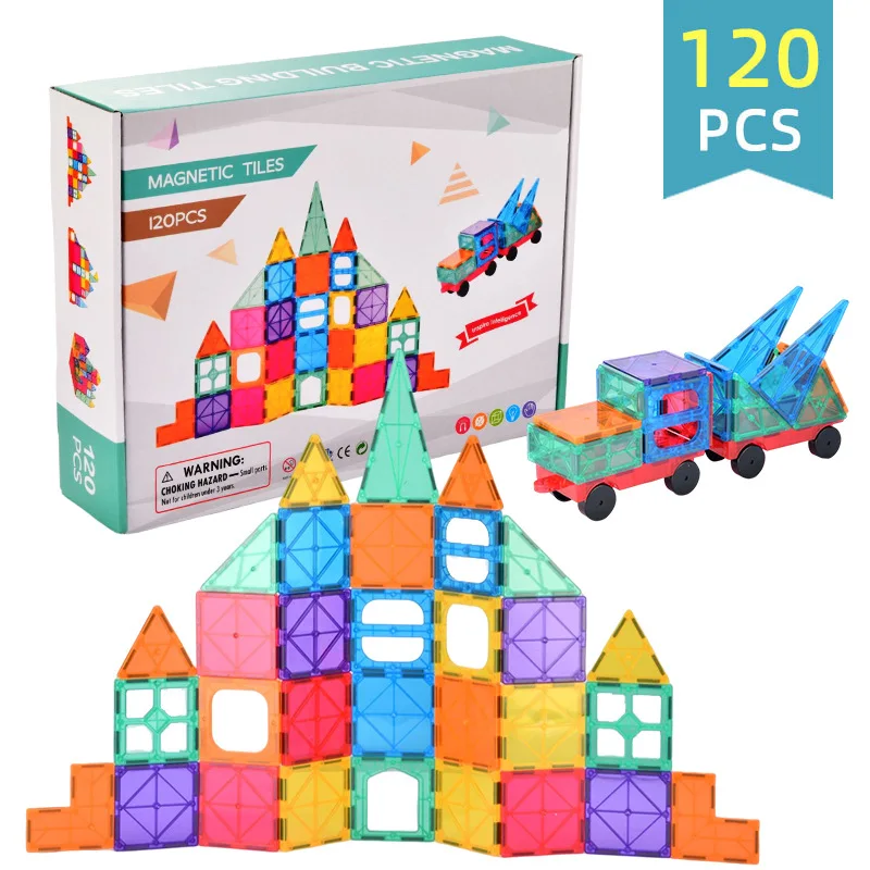 

Clear Magnetic Tiles Set Creative Magnet Building Blocks Educational Learning STEM Toys for Kids