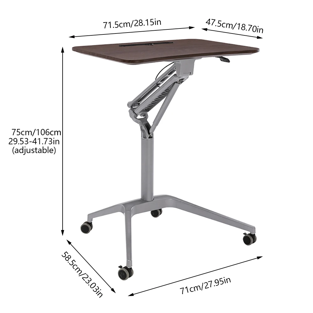 Height Adjustable Mobile Laptop Desk Rolling Table Cart Computer Stand Holder MDF and PVC panel Movable & Lockable for Kitchens