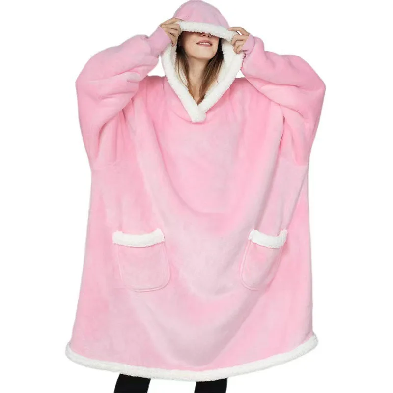 Hood TV Wearable Blanket for Adult Women and Men Super Soft Comfy Warm Plush Throw with Sleeves Blanket Hoodie Cover