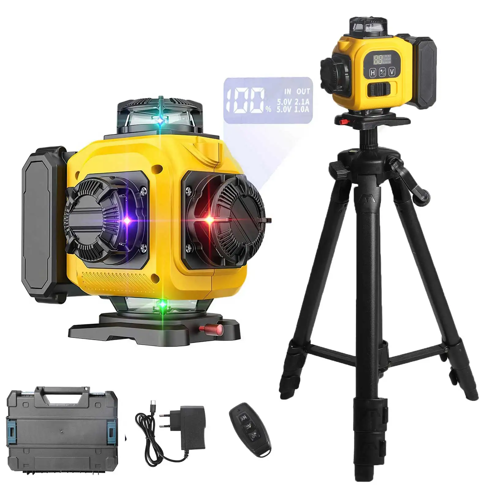 12/16 Lines 3D/4D Laser Level Remote Control 4 Colors Beam 360 ° Horizontal & Vertical Powerful Lines Laser Levels Power Display