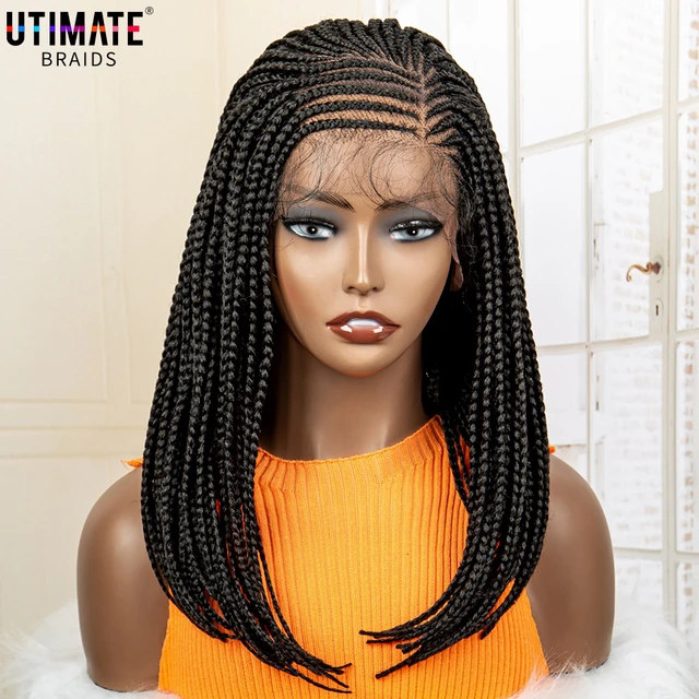 16 Inches Bob Braided Wigs Synthetic 13x4 Lace Frontal Short Afro Braided Hair for Black Women with Baby Hair Natural Color AliExpress