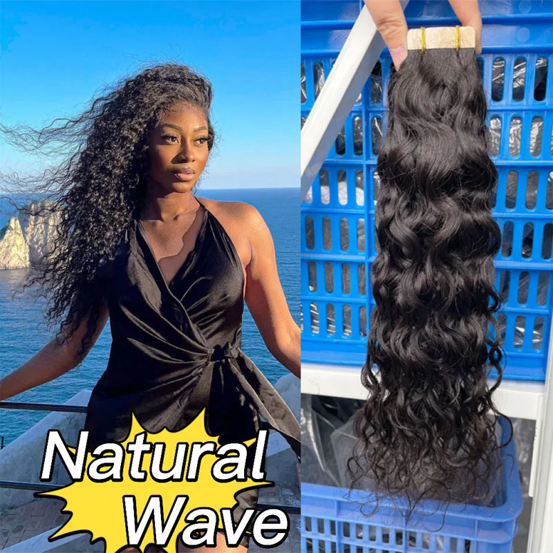 

Natural Wave Brazilian Tape Ins For Black Women Water Wavy Tape In Human Hair Extensions 12A Virgin Hair I Tip Microlink Bundles