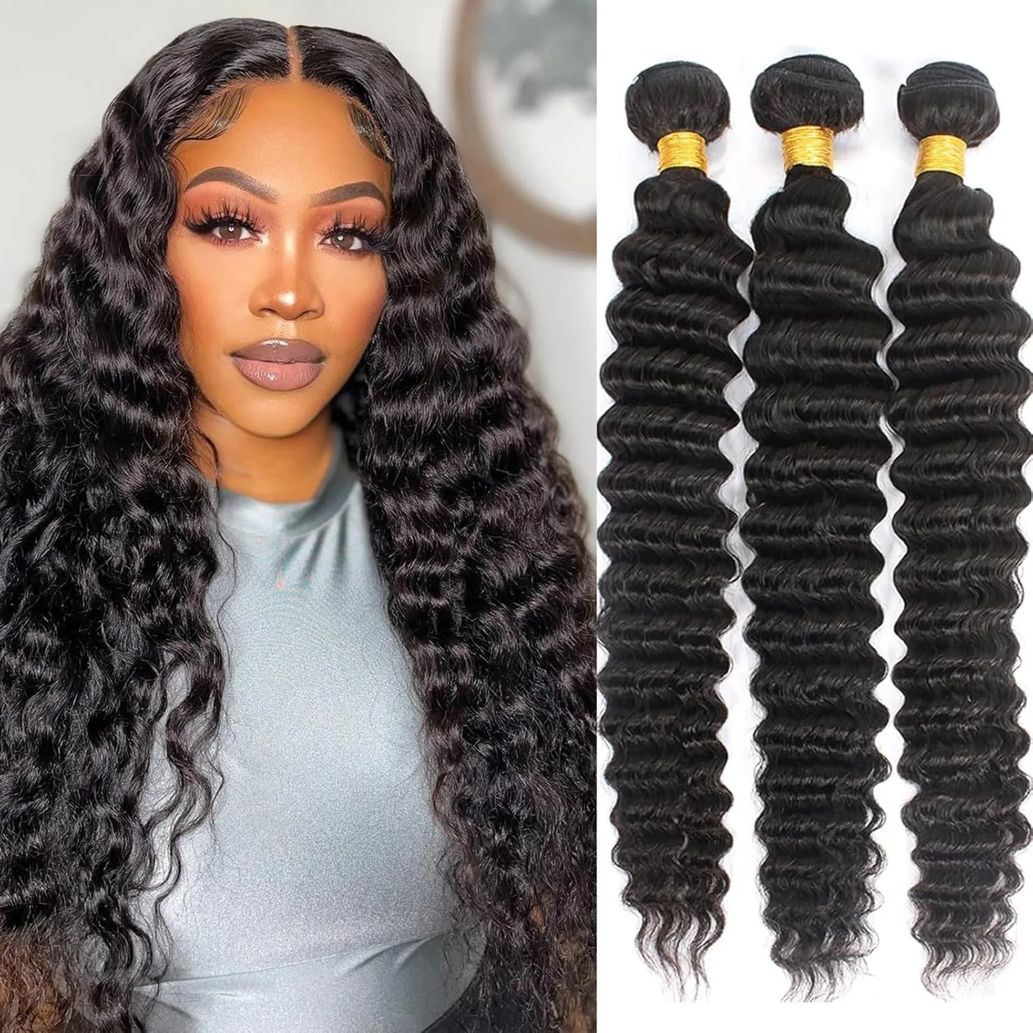 

12A Human Hair Bundles Deep Wave 100% Unprocessed Brazilian Virgin Hair 8-32Inch 1/3 PCS Bundles Extension Double Weft For Women