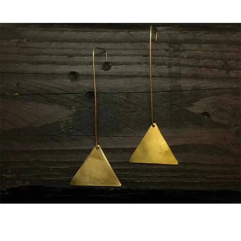 Long brass earrings Simple Brass earrings Geometric earrings Triangular brass earrings Brass hook earrings Modern brass earrings