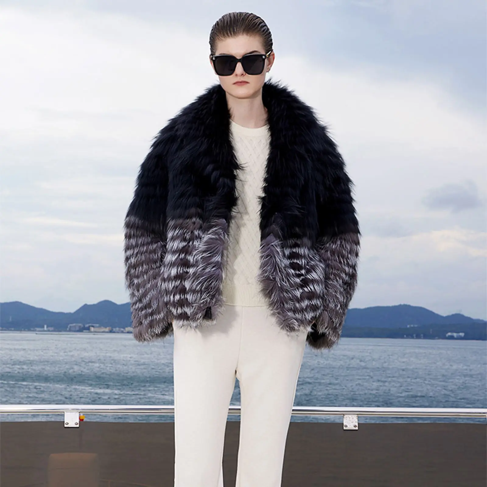 Women's Real Silver Fox Fur Jacket Winter Fashion Genuine Leather Silver Fox Fur Coats Luxury Woman Natural Fur Overcoats Trendy