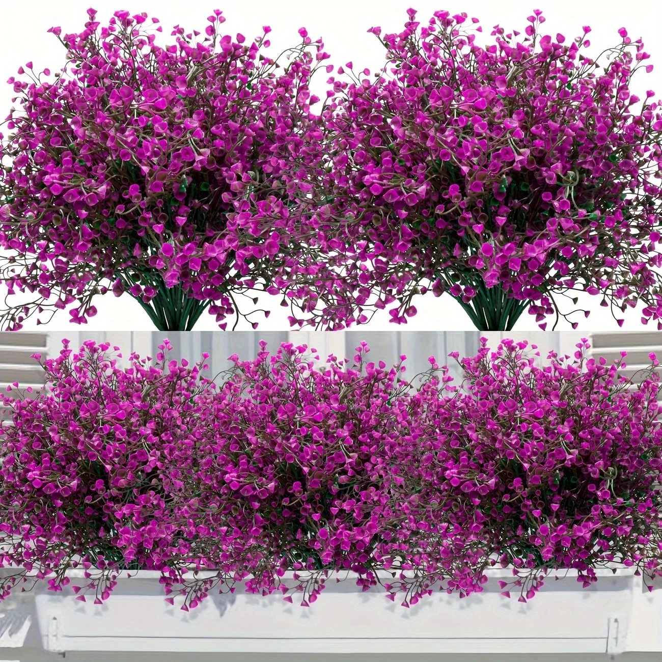 12-trossen kunstbloemen voor buiten, UV-bestendig plastic struiken, decoratieve planten voor tuinkanten, vensterdozen, nepgroen