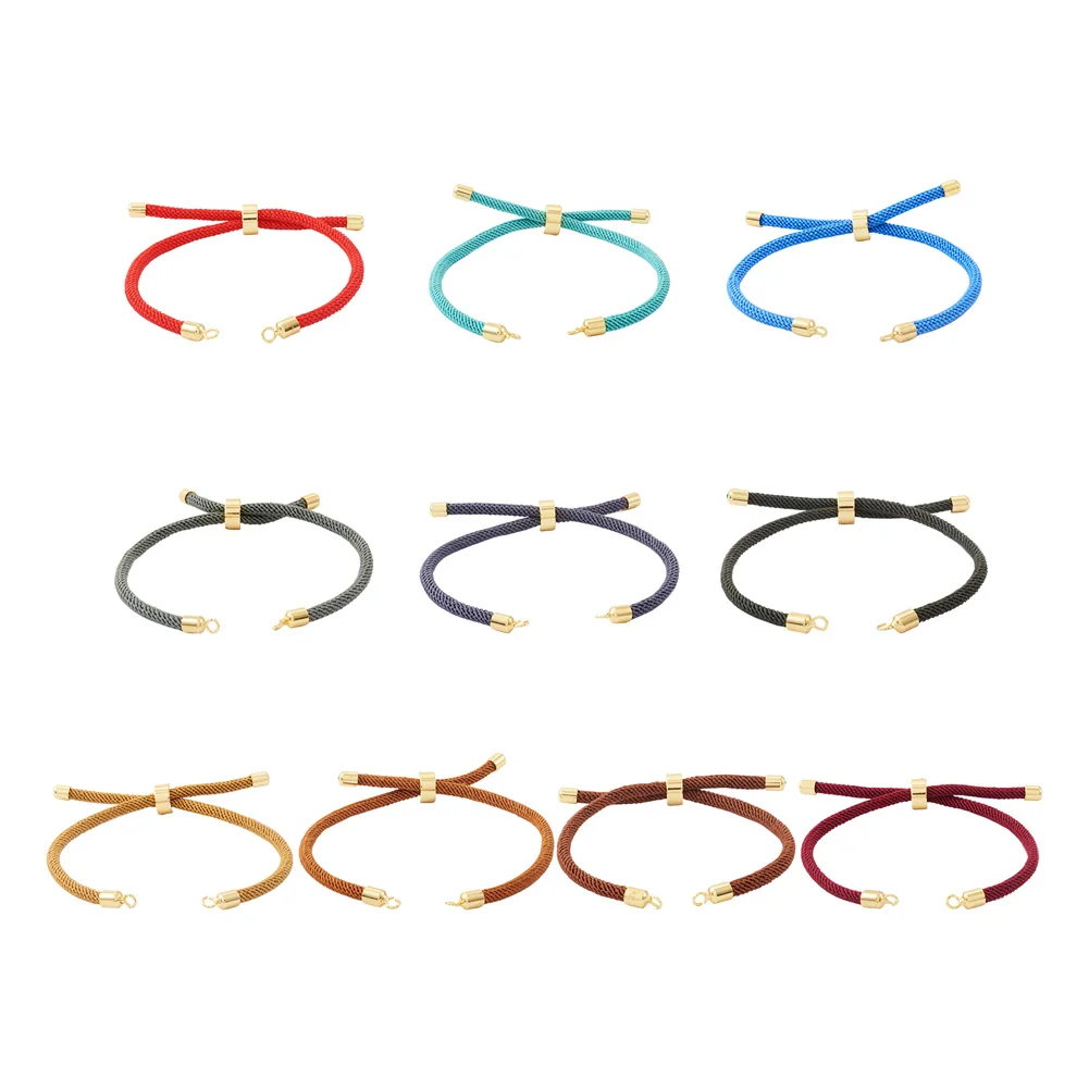 

10pcs Nylon Twisted Cord Bracelet Making Adjustable Slider Bracelet with Golden Brass Cord End Findings for DIY Jewelry Making