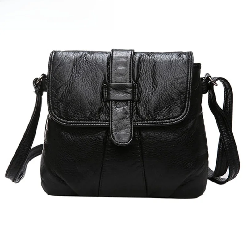 Annmouler Fashion Women Crossbody torba czarny miękki sprana skóra torba na ramię mały rozmiar torba jakość Lady torebka — zdjęcie 2
