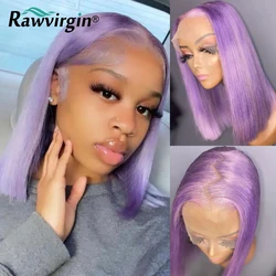 Lila Farbige 13x4 Spitze Front Perücken Für Frauen Menschliches Haar Gerade Kurze Bob Brasilianische Reine Transparent Spitze Frontal haar Perücke