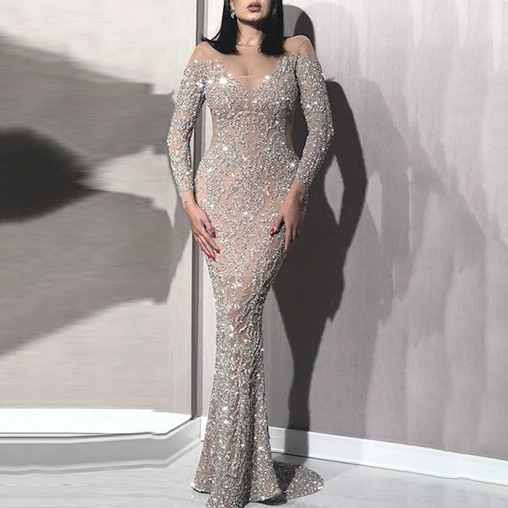 Long Sleeve Single Gown with Mid Waist a Line Skirt Elegant Style Regular Sleeve Graceful Commuting Style Spring for Women