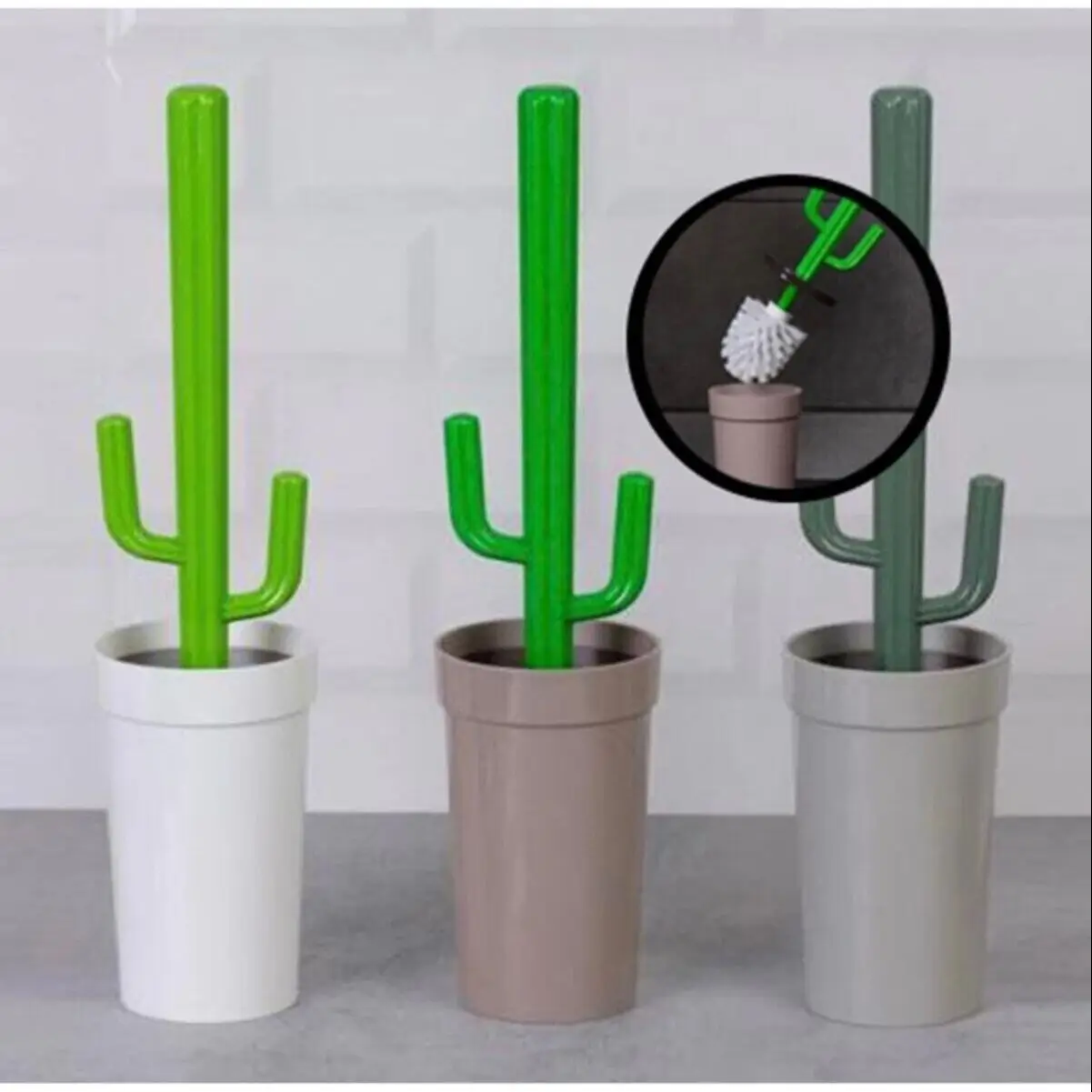 Cactus Pattern Toilet Brush With Waterproof Base Silicone Wc Flat Head Flexible Soft Bristles Quick Drying Holder Set Gift Decor