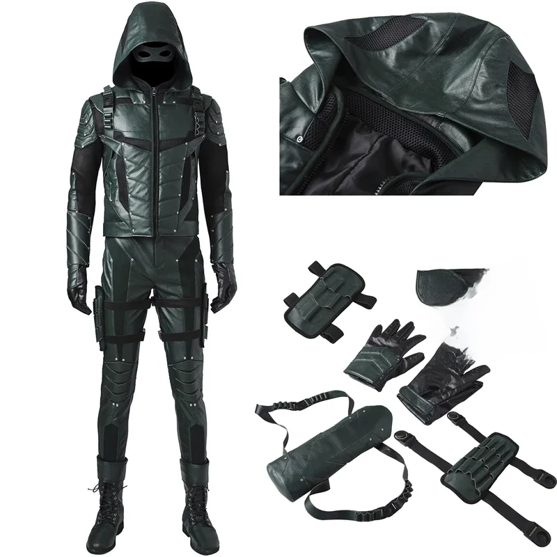 Volwassen Superheld Oliver Cosplay Carnaval Halloween Queen Kostuum Pijl Battle Suits Groen Outfit Pijl Hero Kleding - afbeelding 2