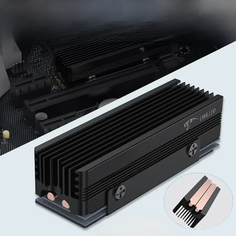 COOLLEO M.2 2280 SSD Radiator z podkładką termiczną 14,8 W/MK 2 rurki cieplne Radiator dysku półprzewodnikowego do chłodnicy M.2 NVMe 2280 SSD — zdjęcie 2