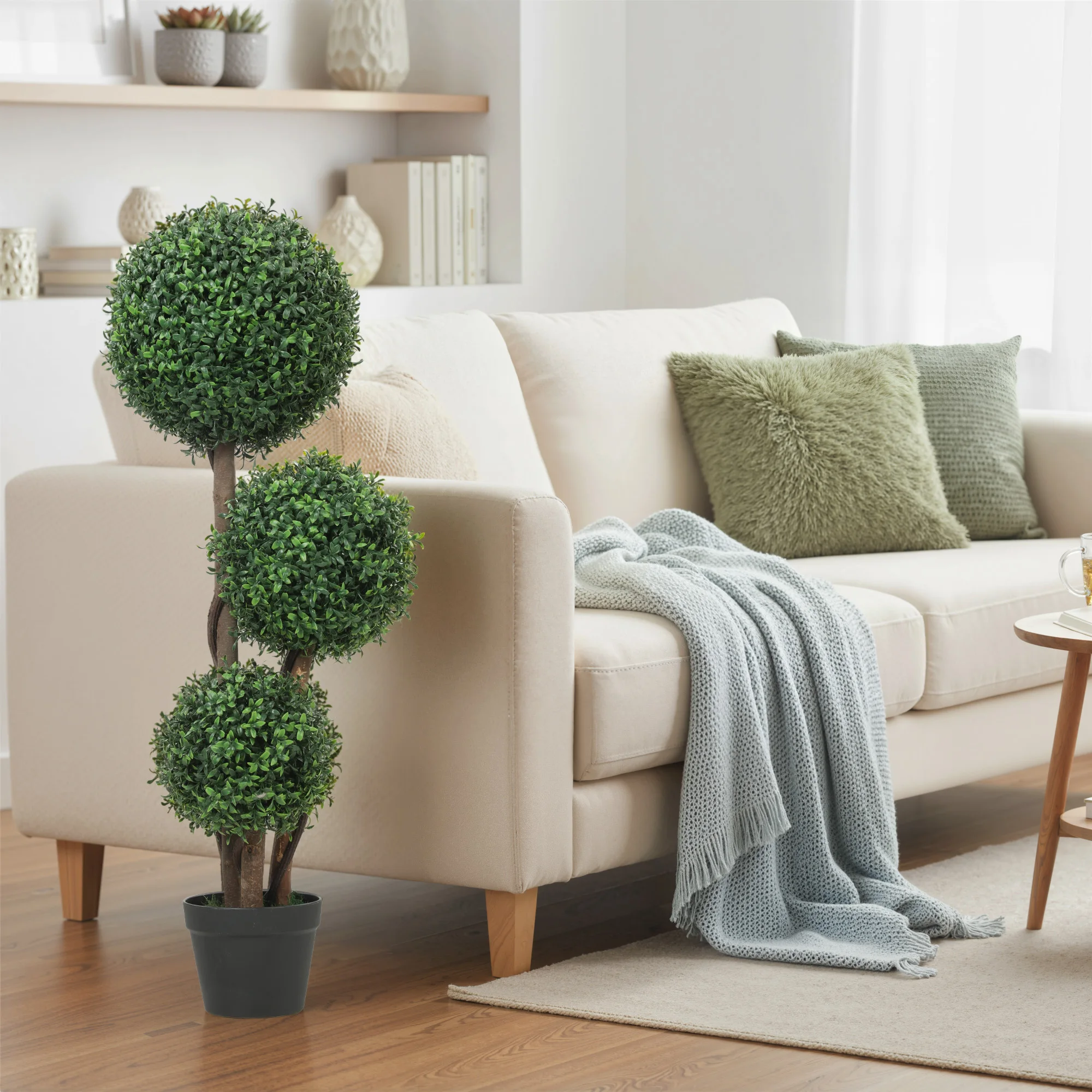 Planta Topiaria Decorativa Artificial, Árbol de Follaje Artificial en Maceta con 3 Ramas Esféricas, Planta Artificial Ornamental para Decoración del Hogar, Sala de Estar y Oficina, Planta Artificial Ornamental de Bajo Mantenimiento