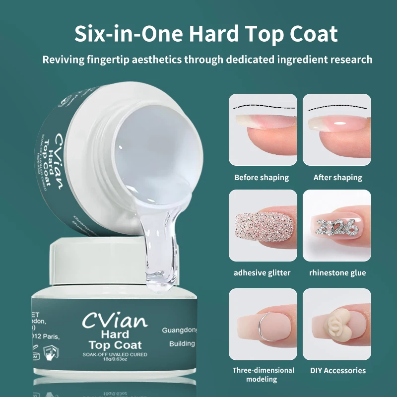 CVian 18g EU-Standard 3-Free Nagel-Hardtop-Coat - Stärkend, Formgebend, Wasserwellen-Effekt, Wischfrei & Strass-Kleber