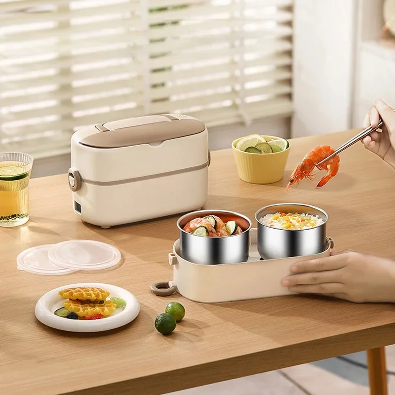 Boîte à déjeuner chauffante électrique Portable Double couche améliorée 2,4 l, cuiseur à riz multifonctionnel domestique, cuiseur à vapeur, petite boîte à déjeuner