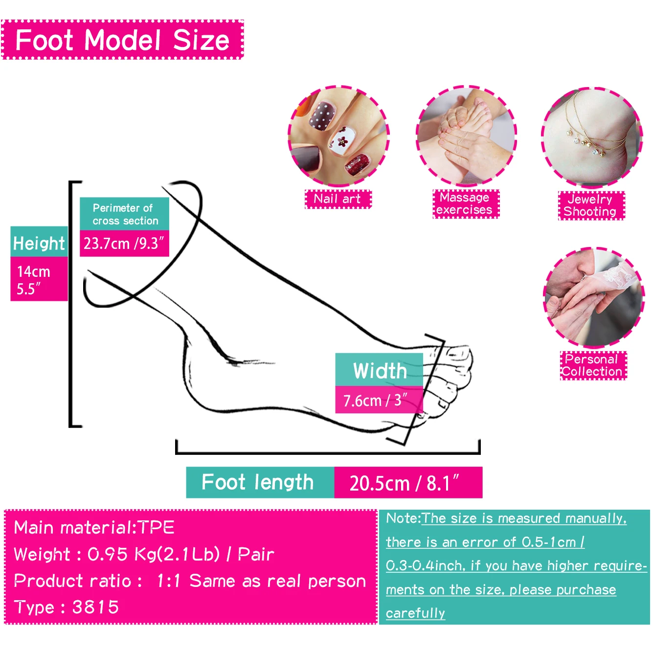 Female Foot Model Simulation Nail Practice 1:1 Real Mannequin Foot For Manicure Diy Photograph Shoes Sock Display Soft TPE3815