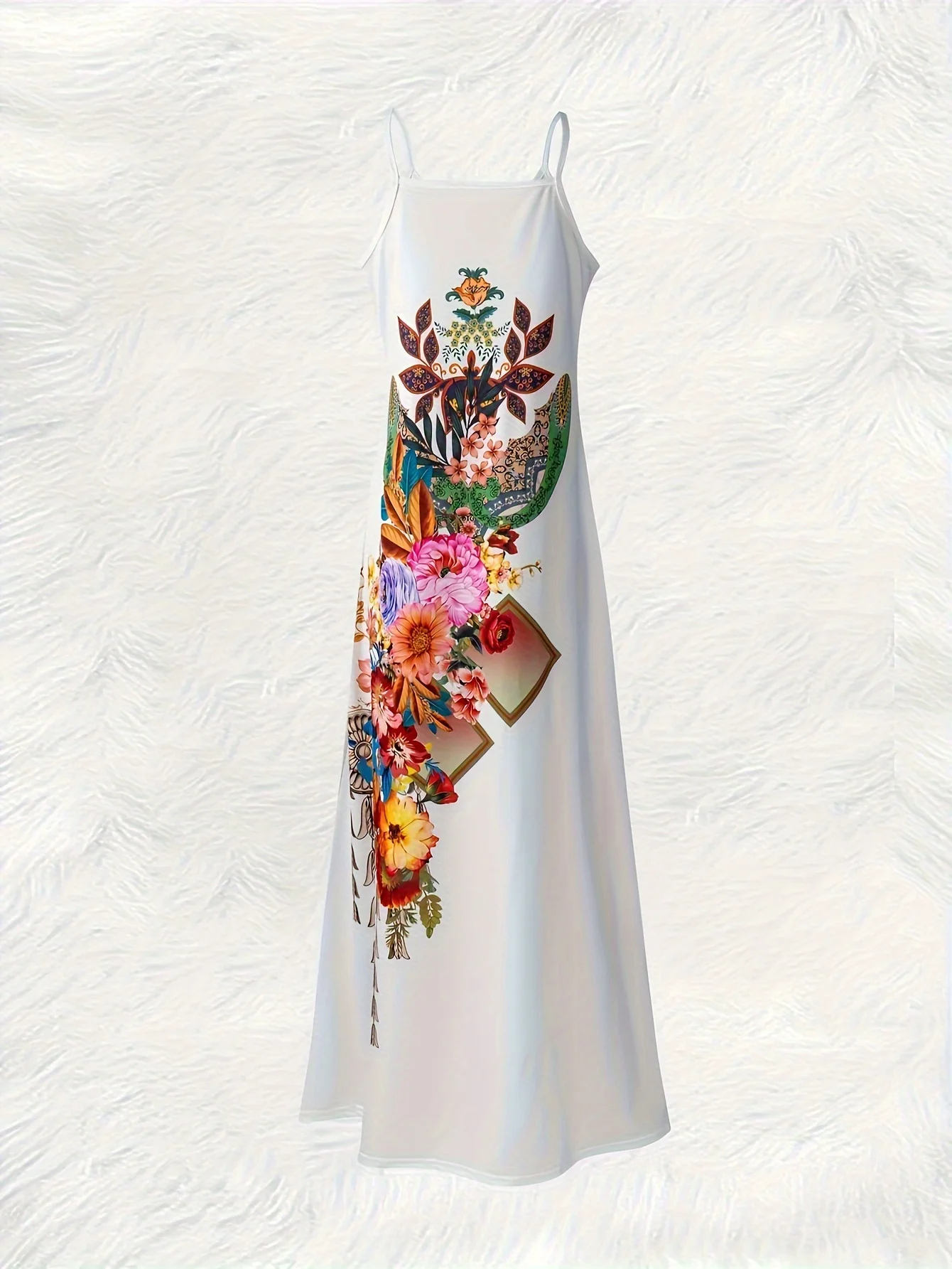 Printed Design Floral Pattern With Tassels And Leaves Four Seasons elegant style casual style sling dress